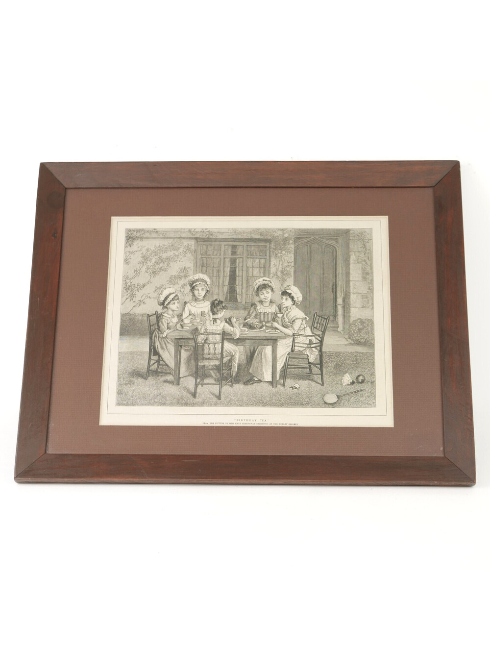 Antique Engraving Print Victorian Birthday Tea Party Kate Greenaway Framed